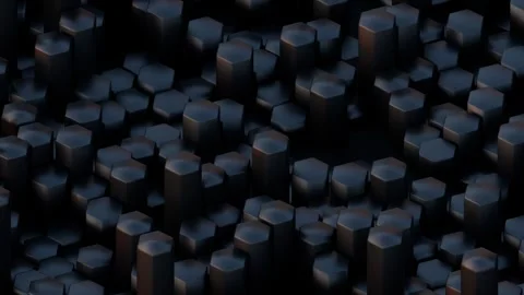 A dark, complex arrangement of interconnected geometric hexagons suggesting tech Stock Footage 340238389