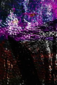 Dark composition of fragmented light, purple hues, and crosshatched digital text Stock Photos