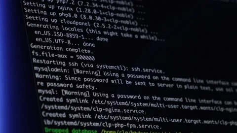 Dark computer screen displaying programming code and database commands, sho.. Stock Footage 320174338