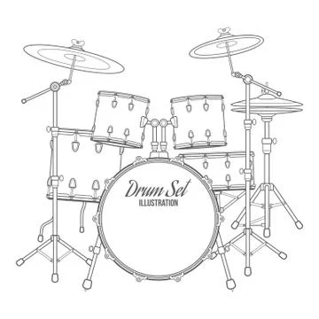 Dark contour vector drum set technical illustration Stock-Illustration