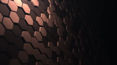 Dark copper hexagon wall with cinematic depth, futuristic 3D technology sur.. Stock Footage 340812871