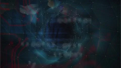 Dark core animating as polygonal mesh rotating nodes pulsing binary drifting Stock Footage 329702091