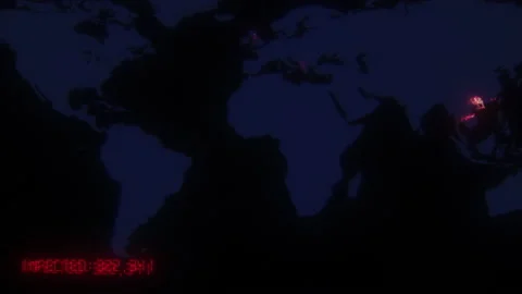 Dark coronavirus COVID 19 global map with health data and pandemic warning in Stock Footage 131683953