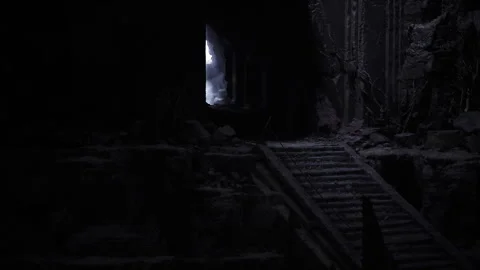 Dark corridor and narrow strip of light suggest secret exploration Stock Footage 333993820