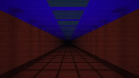 Dark corridor with blue ceiling lights. Stock Footage 335351737