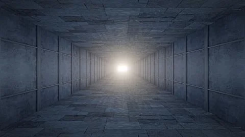 Dark corridor with bright light 3d rendering illustration background Stock Illustration