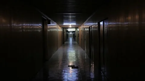 Dark corridor in the Chernobyl nuclear power plant Stock-Footage 194709256