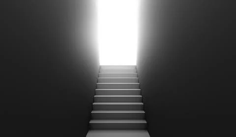 Dark corridor with a ladder up exit with a bright light, the concept of achie Stock Illustration