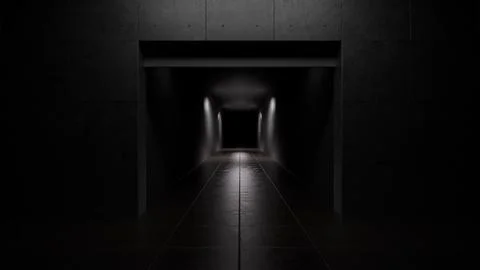 Dark corridor leading to unknown destination with lights illuminating path Stock Illustration