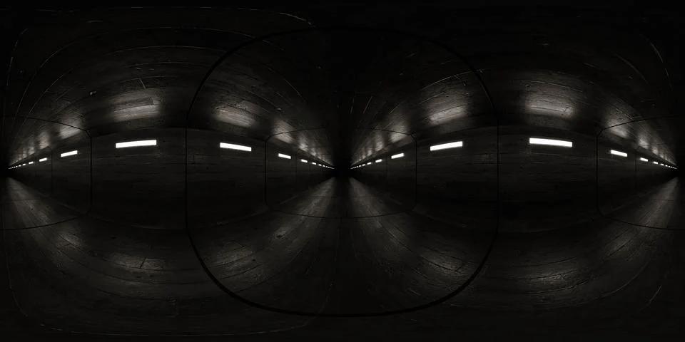 Dark corridor with linear lighting 360 vr panorama Stock Illustration