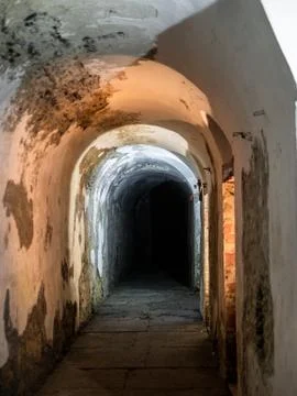 A dark corridor in the old Benedectine monastery and Spa of Bad Pfaefers in S Foto stock