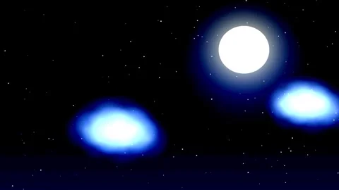 Dark Cosmic Space Video Background with Glowing Moon and Blue Nebula Clouds.. Stock Footage 344709704