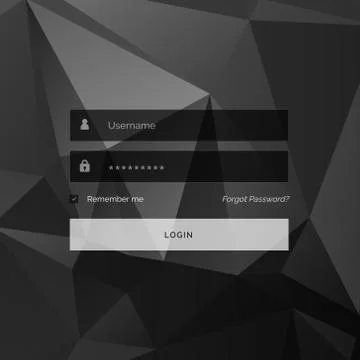 Dark creative login form template design with abstract shapes Ilustração Stock