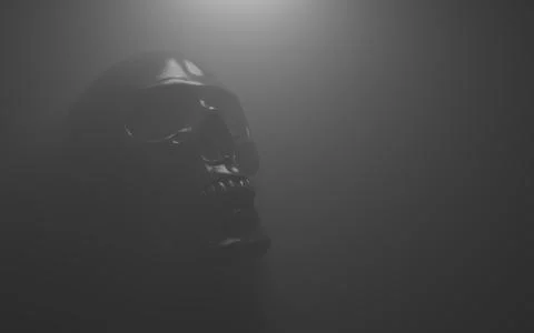 Dark Creepy Stylized 3D Rendered Skull in Fog Haze Background Stock Photos