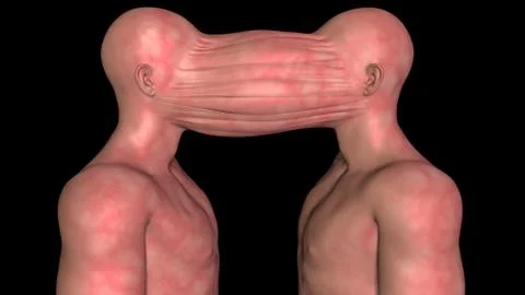 Dark CRISPR. Genetically engineered human clones . Conjoined twins 3d render Stock Illustration