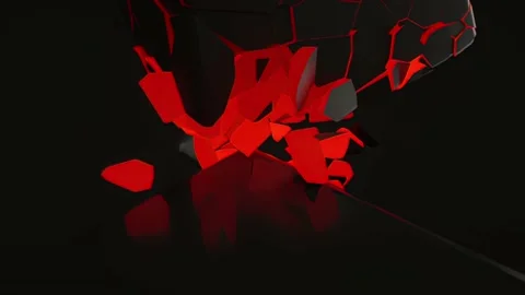 Dark Cube Collapsing into small pieces with glowing inside . Slow motion Stock Footage 165287693