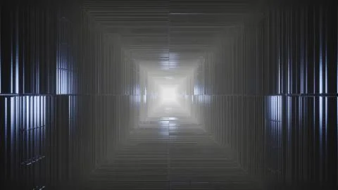 Dark Cube Tunnel with a glimpse of Light 4k uhd 3d rendering vj loop Stock Illustration
