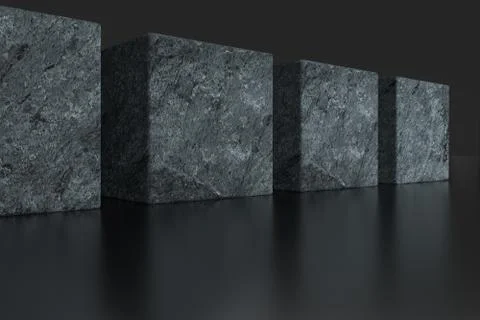 Dark cubes randomly distributed in the air, 3d rendering. Ilustração Stock