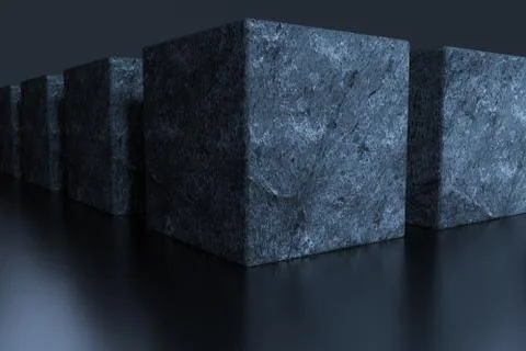 Dark cubes randomly distributed in the air, 3d rendering. Stock Illustration