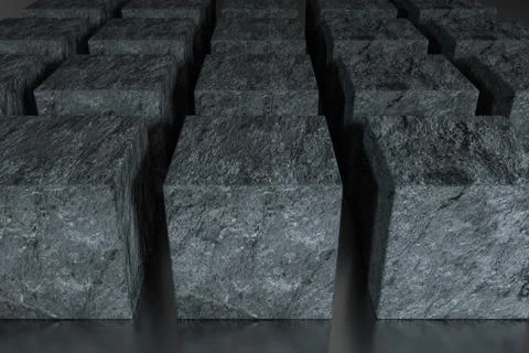 Dark cubes randomly distributed in the air, 3d rendering. Stock Illustration