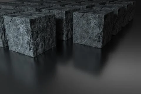 Dark cubes randomly distributed in the air, 3d rendering. Ilustração Stock