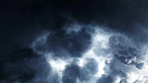 Dark cumulus cloud surface with lightning striking, thunderstorms. Stock Footage 145889093