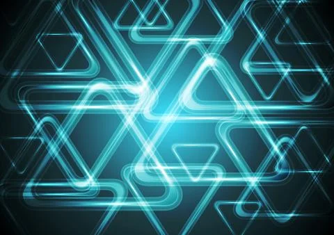 Dark cyan glowing triangles. Tech geometric background Stock Illustration