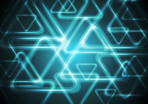 Dark cyan glowing triangles. Tech geometric background Dark cyan glowing t... 스톡 사진