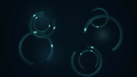 Dark Cyan Rotating 3D Rings and Segmented Tech Geometry Loop Stock Footage 342779593