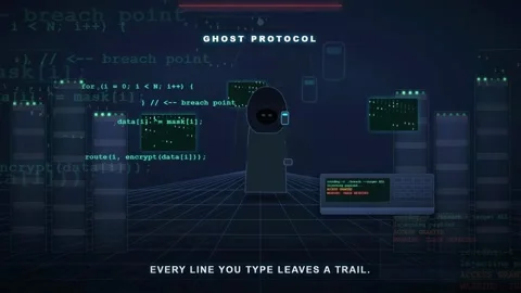 Dark Cyber Attack Interface with Programming Code and Digital Glitch Effects Video stock 341455246