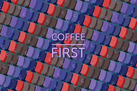 Dark cyber indigo style typography featuring COFFEE FIRST and stippled shadow ty Stock Illustration