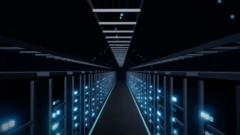 Dark data center cable tunnel flythrough animation Stock Footage 339334193