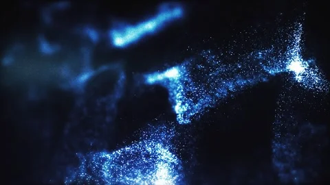 Dark deep blue glowing particle nebula floating in space Stock Footage 346228199