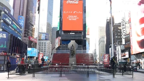 Dark Deserted Times Square Chaplain Francis P. Duffy Statue Coronavirus Lockdown Stock Footage 127196694