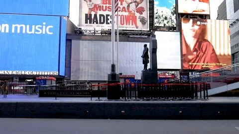 Dark Deserted Times Square Step Seats NYC Coronavirus Lockdown Stock Footage 127196731