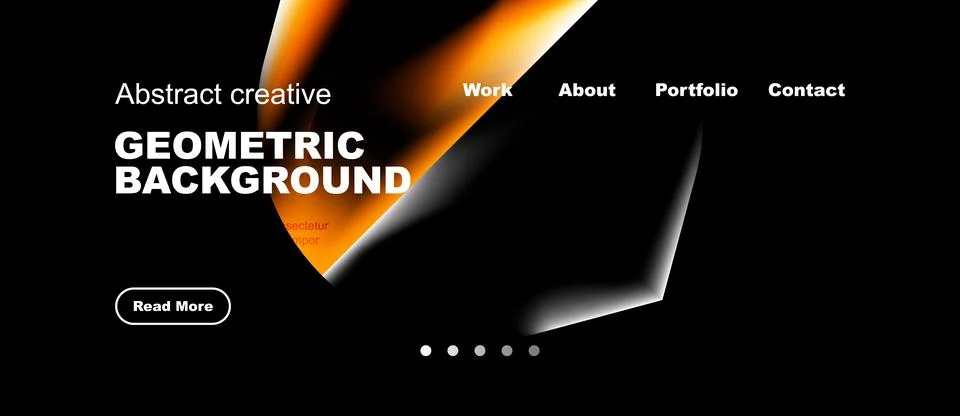 Dark design features geometric shapes, orange highlights, white text. Minim.. Ilustração Stock