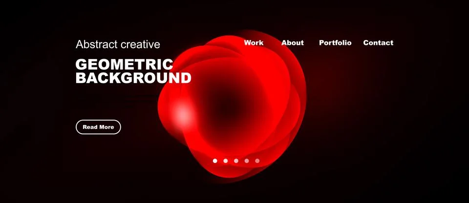 Dark design features red overlapping shapes. Minimalist website header includ Stock Illustration