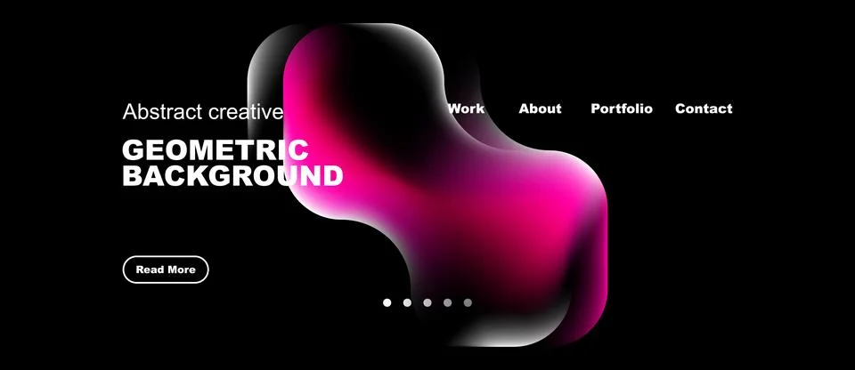 Dark design features vibrant fluid shapes, text elements, navigation options. Stock Illustration