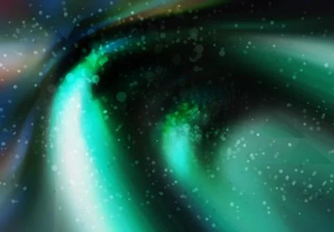A dark digital backdrop featuring sweeping waves of glowing green light, so.. Stock Illustration