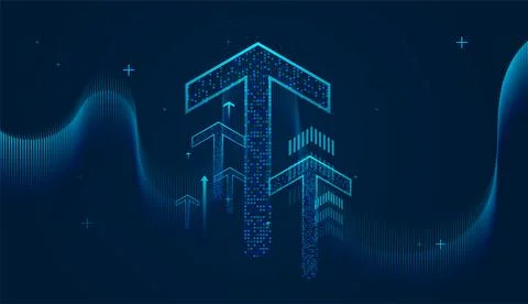 Dark digital background, the arrows are designed with pixel-like dots, crea.. Stock Illustration
