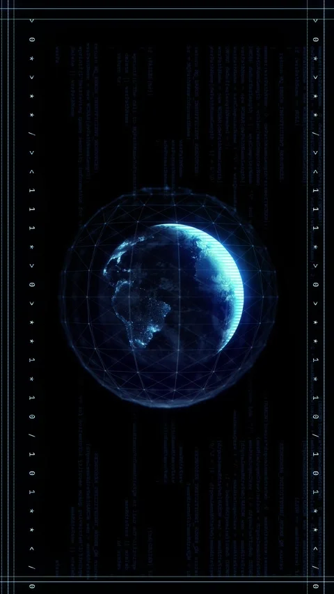 Dark digital globe code earth sphere, binary border, programming text, network w Stock Footage 340528204
