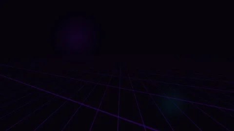A dark digital landscape featuring a glowing purple grid on the horizon Video stock 338310338