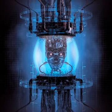 Dark digital thinking machine Illustrazione stock