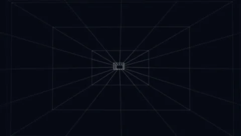 Dark digital tunnel perspective, wireframe grid vanishing point Stock Footage 340332630