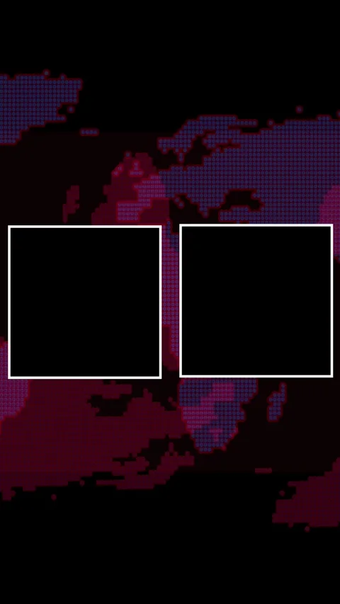 Dark digital world map background with white square frames and blue neon li.. Stock Footage 345964021
