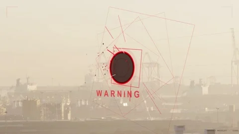 Dark disk appearing triggers warning graphic growing, pulsing wireframes WARNING Stock Footage 332978601