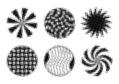 Dark dotted halftone circle set Stock Illustration