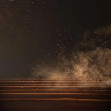 Dark dramatic background with empty wooden steps, illuminated by warm light.. Stock Photos