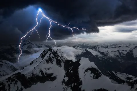 Dark Dramatic Mountain Landscape with Stormy Cloud. 写真素材