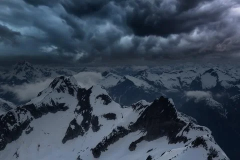 Dark Dramatic Mountain Landscape with Stormy Cloud. Stock Photos